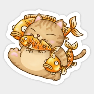 Fat Cat Stealing Fish Sticker